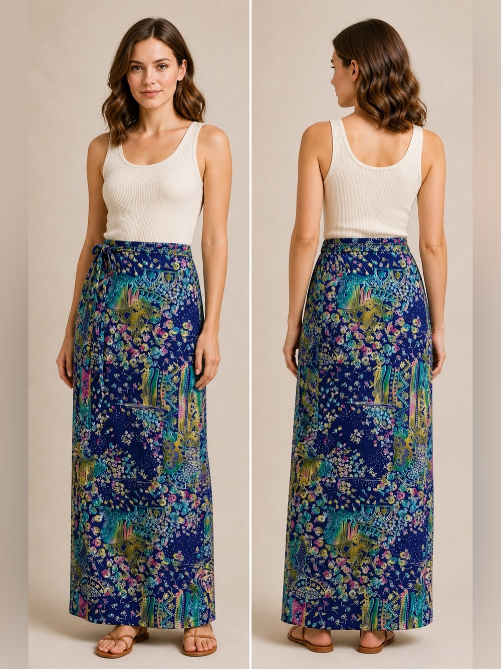 VTG Jonathan Martin Womens Small Wrap Skirt Blue Art Print Y2K Fairy Hippie Boho
